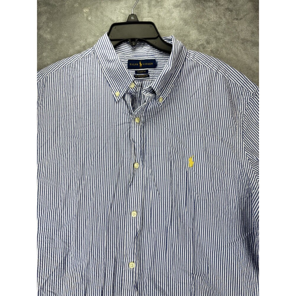 Ralph Lauren Mens Button-UP Shirt XL Blue White Cotton Striped Classic Fit